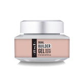 ibd Dual Builder Gel in Barely Nude shade, soft gel and adhesive soak-off builder gel in a 14g jar.